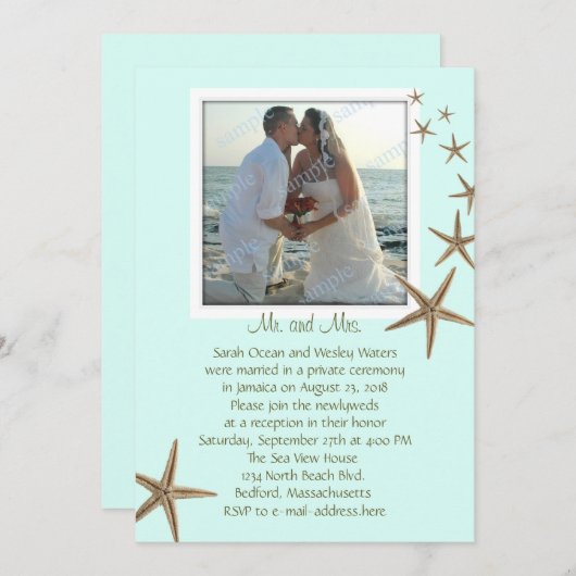 Invitation Réception uniquement Blue Starfish Annonces Mariag (Devant / Derrière)