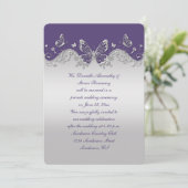 Invitation Réception uniquement de papillons argentés violets (Debout devant)