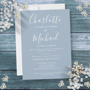 Invitation Réception uniquement Dusty Blue Script Mariage