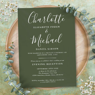 Invitation Réception uniquement Mariage de script vert olive