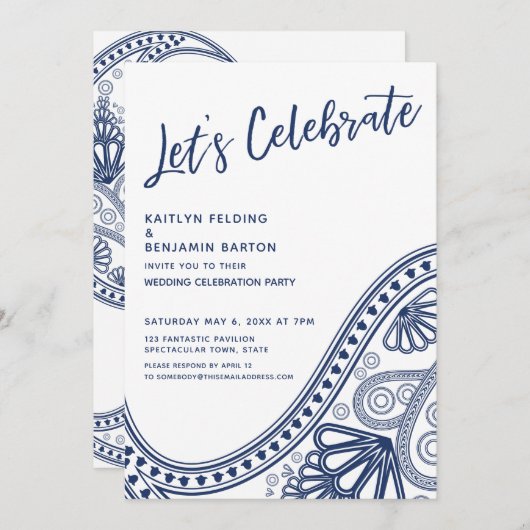 Invitation Réception uniquement - Navy White Let's Celebrate  (Devant / Derrière)