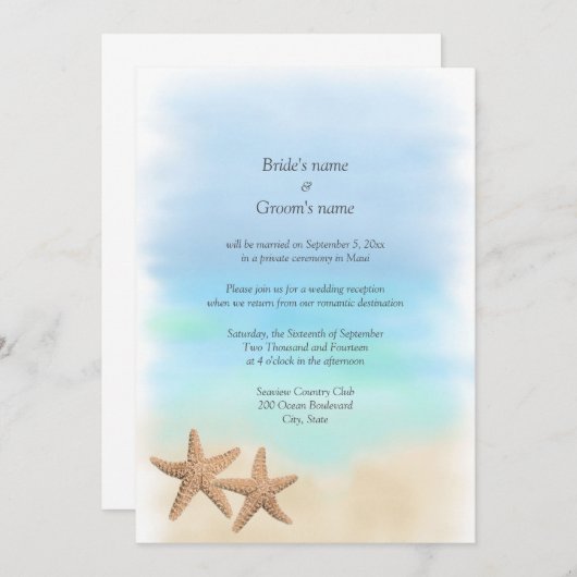 Invitation Réception uniquement Plage Thème Mariage Invitatio (Devant / Derrière)