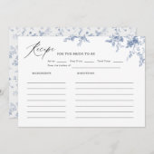 Invitation Recette de Fête des mariées florale bleue (Devant / Derrière)