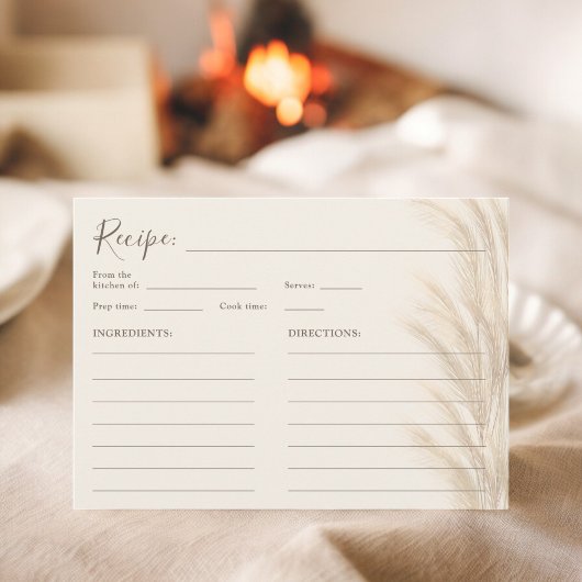 Invitation Recette de mariage à l'aquarelle avec herbe de pam