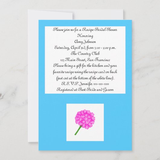 Invitation Recette rose Recette Recette Bridal Shower Invitat (Devant)