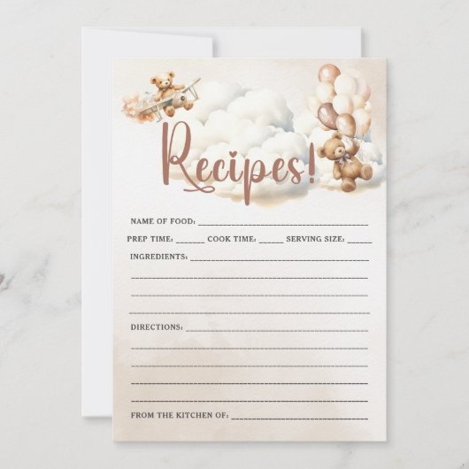 Invitation RECETTES Baby shower Jeu mignon ours (Devant)