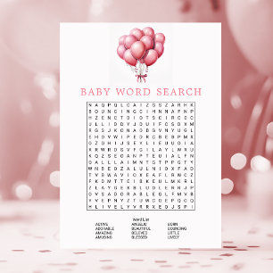 Invitation Recherche de mots Baby Shower aquarelle ballons ro