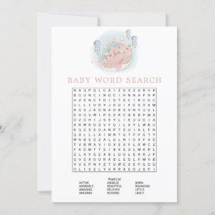 Invitation Recherche de mots pour la Baby Shower Fille Balein