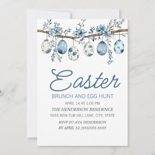 Invitation Recherche de œufs de Pâques bleus au brunch (Devant)