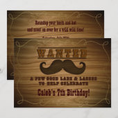 Invitation Recherchée Wild Western Cowboy Mustache (Devant / Derrière)