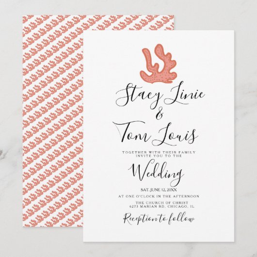 Invitation Récif de corail dessin à la main plage tropicale (Devant / Derrière)