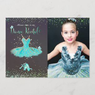 Invitation Récital de danse en tutu turquoise à l'aquarelle