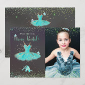 Invitation Récital de danse Tutu Turquoise à l'aquarelle (Devant / Derrière)