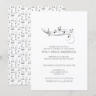 Invitation Récital de flûte Notes de musique Noir & Blanc