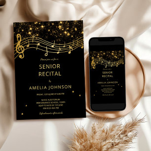 Invitation Récital de musique senior en or noir élégant