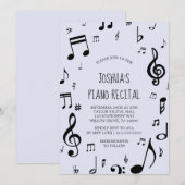 Invitation Récital de piano à note musicale noire (Devant / Derrière)