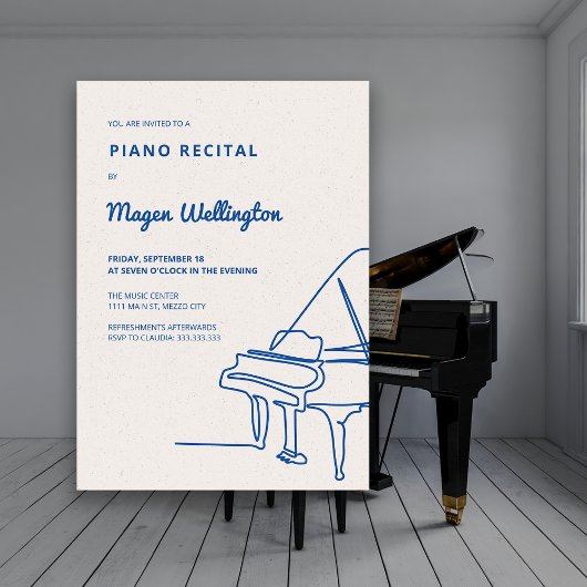 Invitation Récital de piano à queue dessin au trait moderne