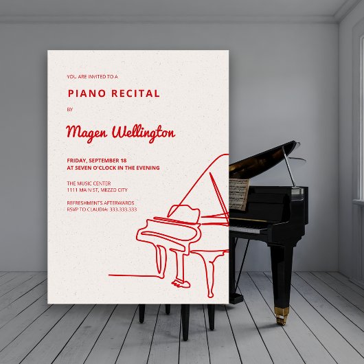 Invitation Récital de piano à queue dessin au trait moderne