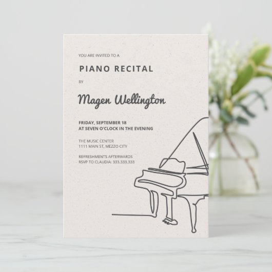 Invitation Récital de piano à queue moderne en dessin au trai (Debout devant)