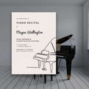 Invitation Récital de piano à queue moderne en dessin linéair