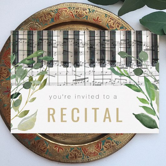 Invitation récital de piano élégant aquarelle verdure