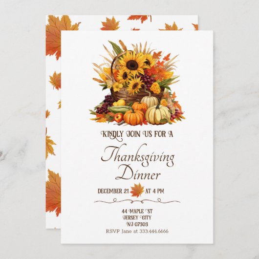 Invitation Récolte Bouquet & Fleurs d'automne Dîner d'action  (Devant / Derrière)