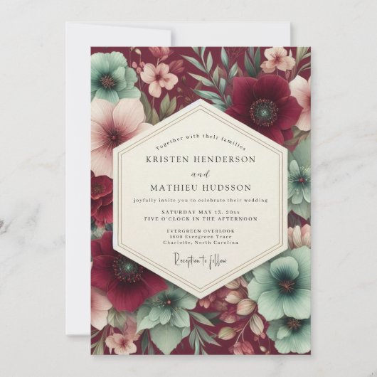 Invitation Récolte de mariage Burgundy Bloom (Devant)