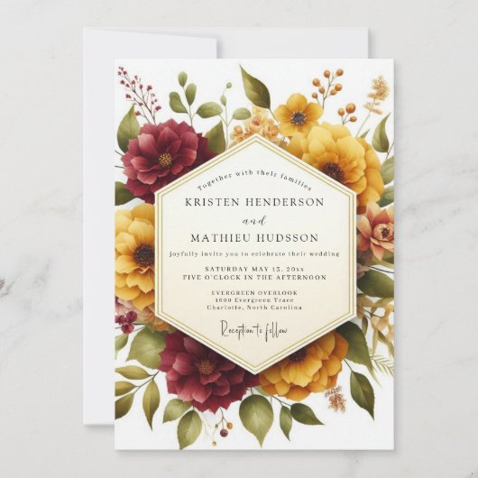 Invitation Récolte de mariage Maroon Bloom (Devant)