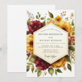 Invitation Récolte de mariage Maroon Bloom (Devant / Derrière)