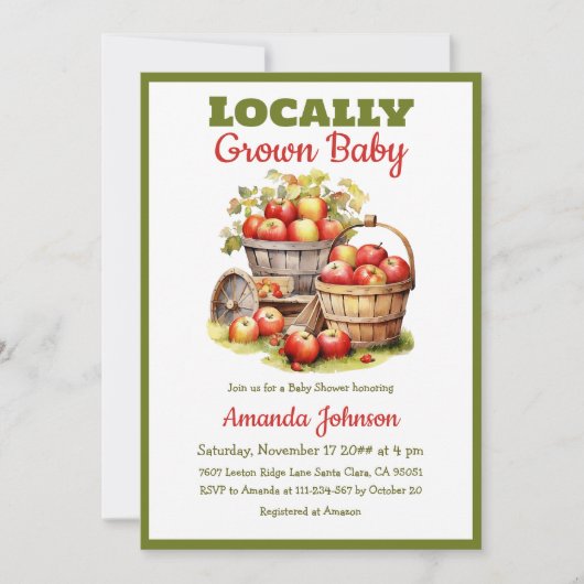 Invitation Récolte de pomme douce Baby shower cultivé localem (Devant)