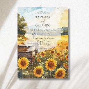 Invitation Récolte de Tournesols Ruchers Mariage Champêtre Au