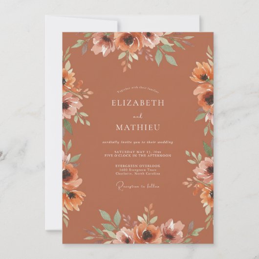 Invitation Récolte Mariage Bio Orange Brûlé (Devant)