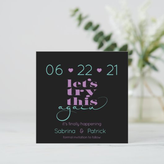 Invitation Recommencer cette fois Turquoise et Lilac Enregist (Debout devant)