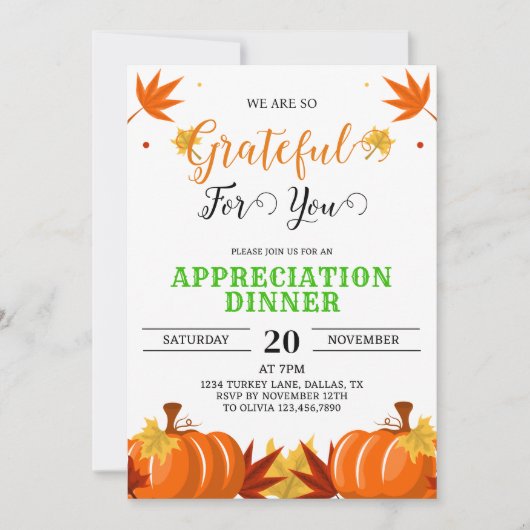 Invitation Reconnaissant Pour Vous Tombez Appréciation Thanks (Devant)