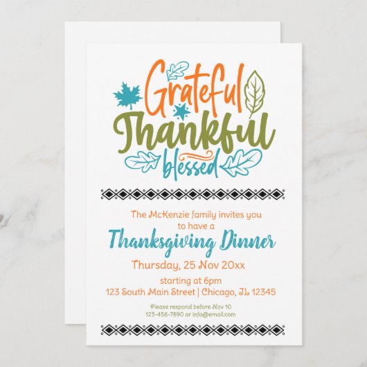 Invitation Reconnaissante gratitude béni (Devant / Derrière)