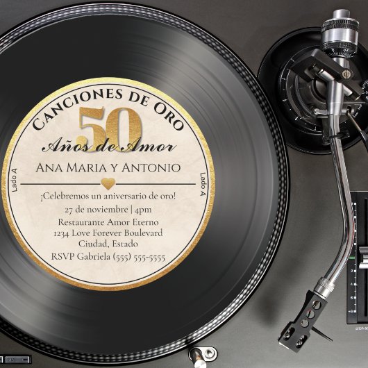 Invitation Record espagnol de Vinyl rétro 50ème anniversaire