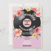 Invitation Record Musique Mariage Floral 1950 Fleurs (Devant)