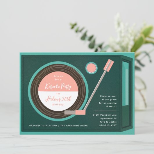 Invitation Record Player Music Anniversaire (Debout devant)