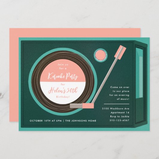 Invitation Record Player Music Anniversaire (Devant / Derrière)