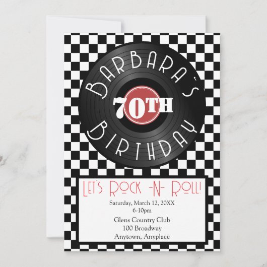 Invitation Record Player Rock N Roll Themed Birthday Party (Devant)
