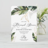 Invitation Récréation de feuilles tropicaux dorés modernes (Debout devant)