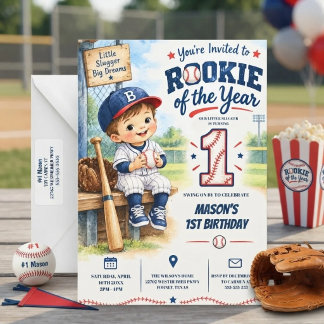 Invitation Recrue de l'année 1er garçon baseball anniversaire