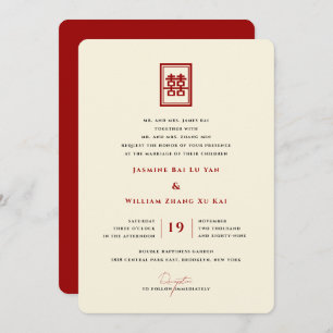 Invitation Rectangle classique Double Bonheur Mariage chinois