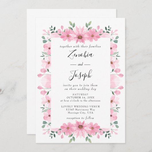 Invitation Rectangle de Mariage floral boho à feuille minimal (Devant / Derrière)