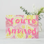 Invitation rectangle d'invitation à la fête de citrons roses (Debout devant)