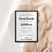 Invitation Rectangle noir et argent Bat mitzvah