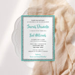 Invitation Rectangle Turquoise et argenté Bat mitzvah<br><div class="desc">Cette invitation Bat mitzvah branchée présente une parties scintillant scintillante superposée à un arrière - plan de couleur solide. Utilisez le formulaire modèle pour ajouter vos propres informations. L'outil de conception peut être utilisé pour modifier le style de police,  la couleur et la disposition.</div>