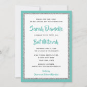 Invitation Rectangle Turquoise et argenté Bat mitzvah (Devant)