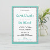 Invitation Rectangle Turquoise et argenté Bat mitzvah (Debout devant)
