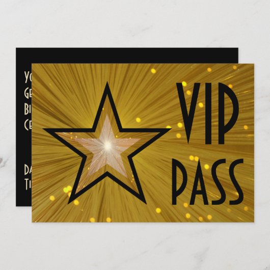 Invitation Recto noir horizontal Gold Star 'VIP PASS' (Devant / Derrière)